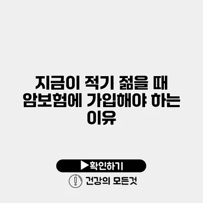 지금이 적기 젊을 때 암보험에 가입해야 하는 이유