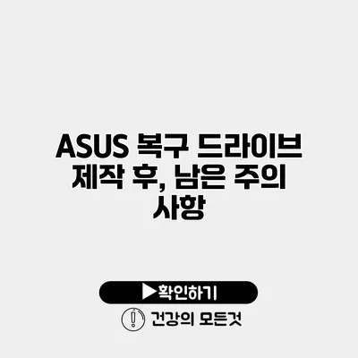 ASUS 복구 드라이브 제작 후, 남은 주의 사항