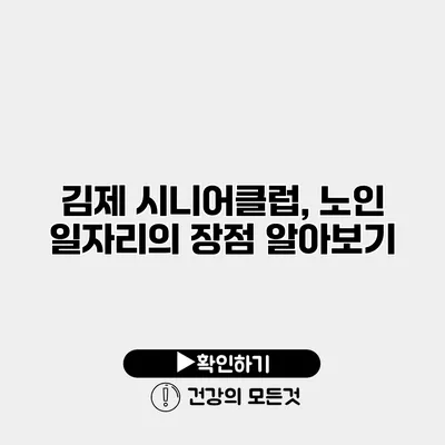 김제 시니어클럽, 노인 일자리의 장점 알아보기