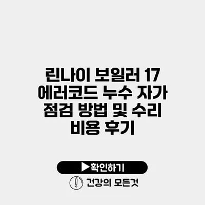 린나이 보일러 17 에러코드 누수 자가 점검 방법 및 수리 비용 후기
