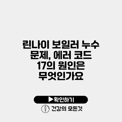 린나이 보일러 누수 문제, 에러 코드 17의 원인은 무엇인가요?