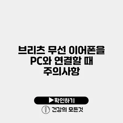 브리츠 무선 이어폰을 PC와 연결할 때 주의사항