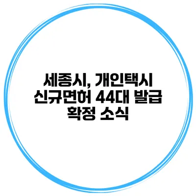 세종시, 개인택시 신규면허 44대 발급 확정 소식
